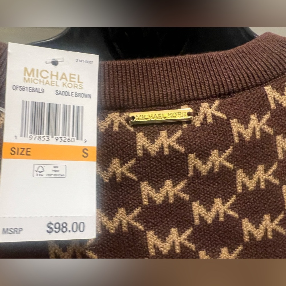 Michael Michael Kors MK Monogram Knit Sweater | Size S | Saddle Brown | NWT - Picture 3 of 6